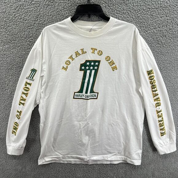 VTG Harley Davidson 'Loyal to One' Green Bay, WI Single Stitch LS White T Shirt - Picture 1 of 15